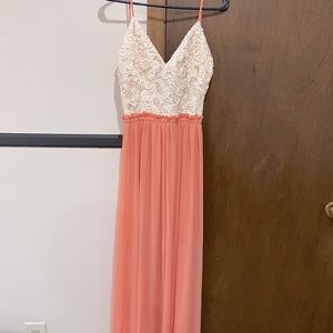 Coral and white beaded open back dress